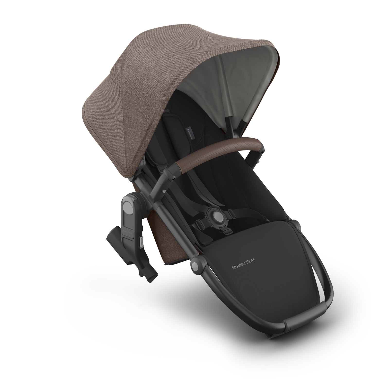 Uppababy Second seat with mocha fabric canopy, carbon frame and chestnut leather accents. 