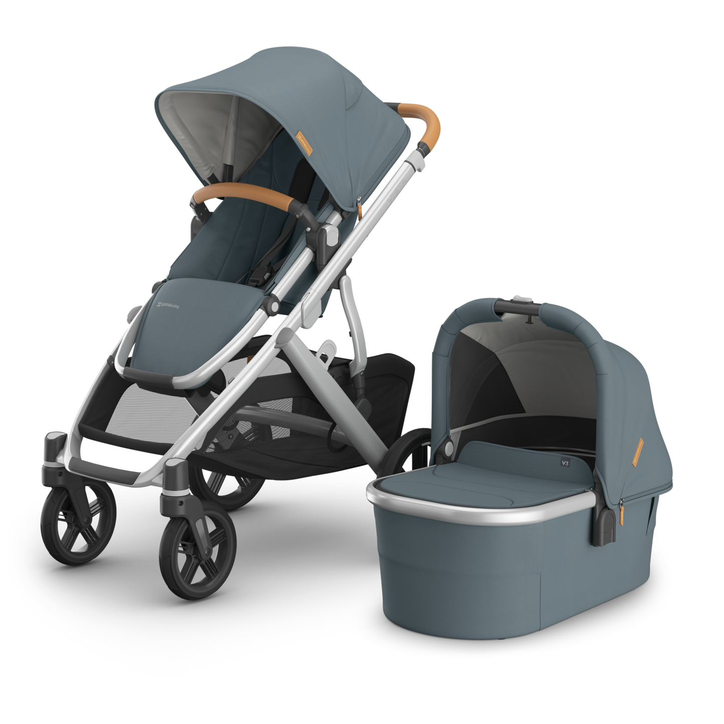 UPPAbaby  Vista V3 Stroller with Bassinet - Callum (Stone Blue + Silver Frame + Sand Leather)