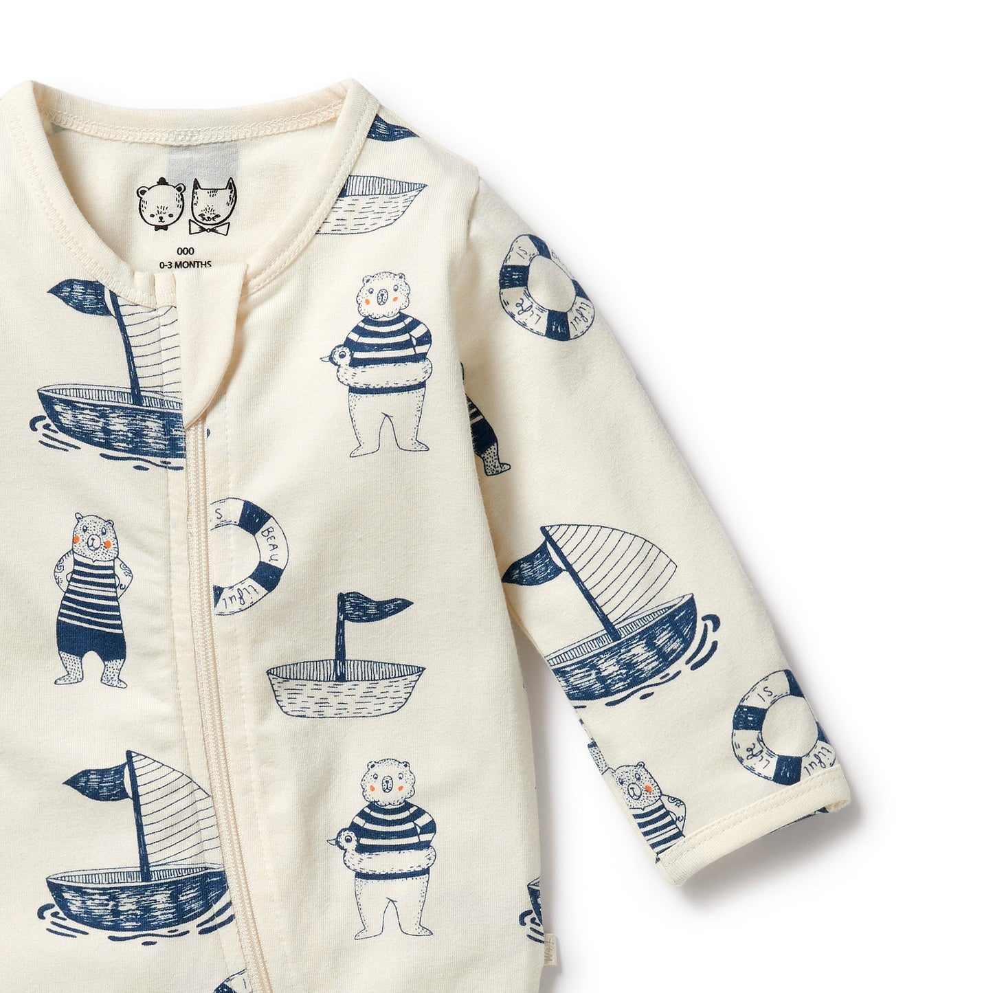 Wilson + Frenchy Nautical Bear Organic Zipsuit with Feet