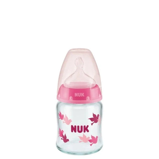 Nuk First Choice Glass Bottle 120ml (Silicone Teat 0-6 M) Assorted
