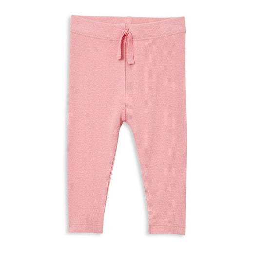 Full length rose pink baby legging with drawcord waist. 