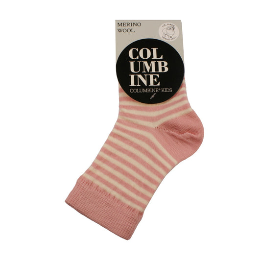 Columbine Stripe Merino Crew Sock Coral Pink/Cream