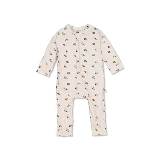 Long sleeve baby romper with zip. Sweet all over flower print. 