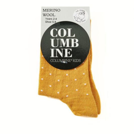 Columbine Pin Dot Merino Crew Sock Glow/White