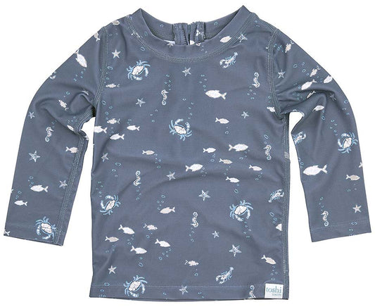 Deep blue hue and neptune print, long sleeve and back zipper for easy changing. 