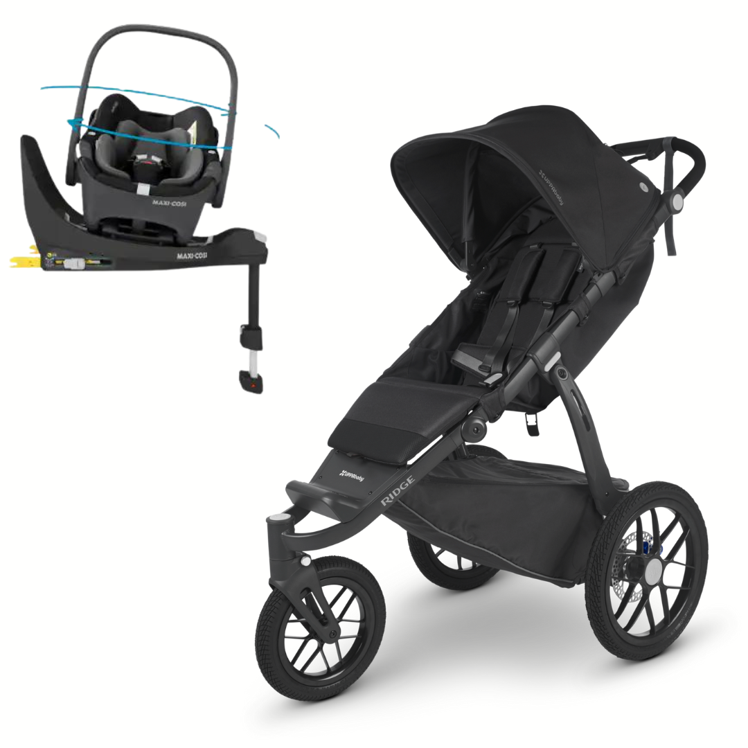 UPPAbaby RIDGE, Maxi Cosi Pebble 360 Pro capsule & Familyfix 360 Pro SlideTech swivel base bundle