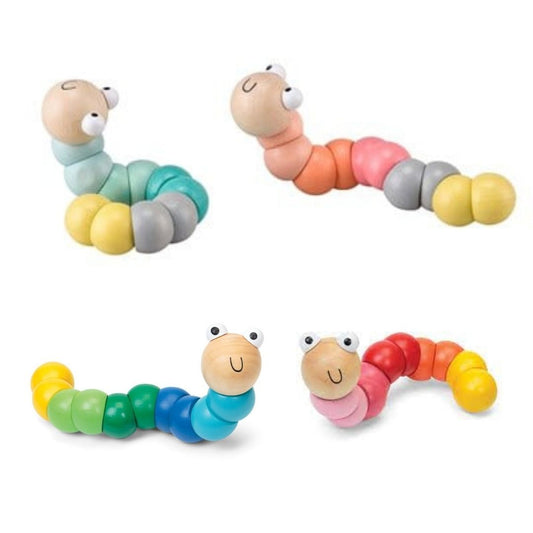 Wooden Baby Toys Worm And Apple Isolated On White Stock