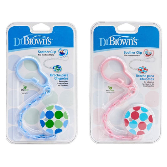 Dr Brown's Pacifier Clip - with short plastic link chain - Pink or Blue