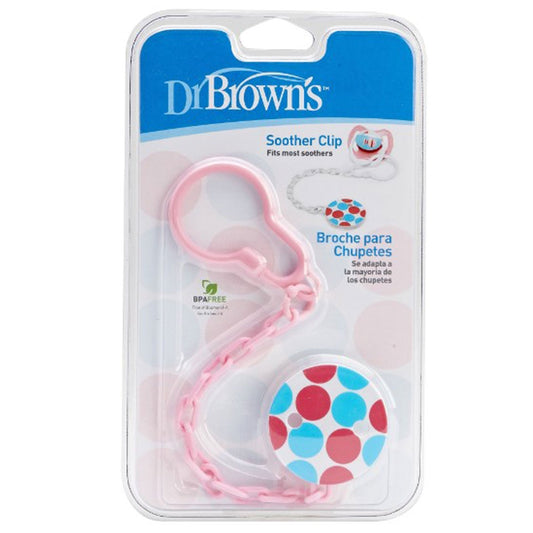 Dr Brown's Pacifier Clip - with short plastic link chain - Pink or Blue